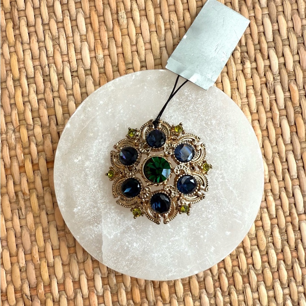 Vintage Sequin Brooch with Blue and Green Stones